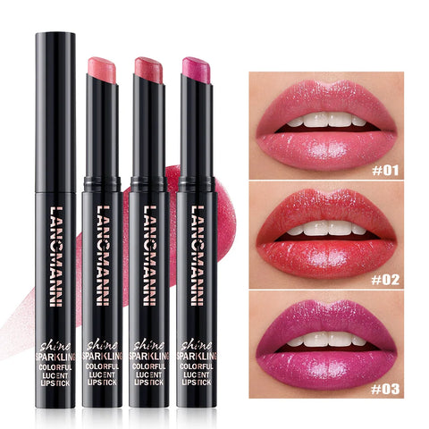 10 Color Glitter Pearlescent Lipstick - Waterproof Long Lasting Lip Gloss