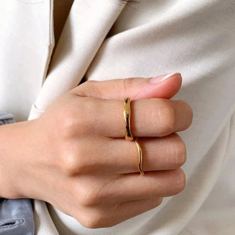 Trendy Irregular Wave Stainless Steel Ring for Women - Handmade Geometric Couple Jewelry