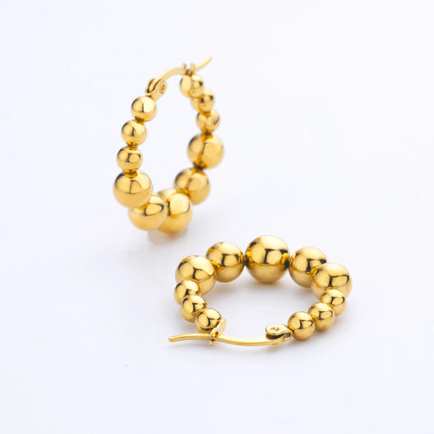 Vintage Beads Earrings for Women - Gold Plated Stainless Steel Geometric Hoop Earrings - Trending Luxury Christmas Jewelry Gift