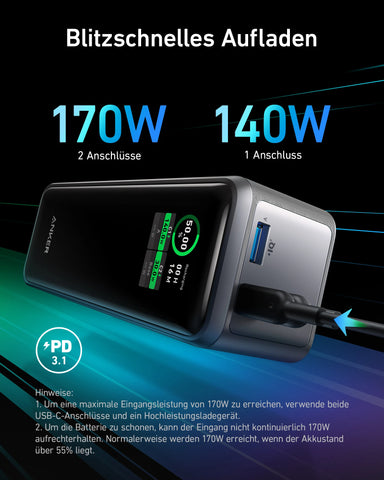 Anker Prime 27650mAh Power Bank – 250W 3-Port Travel Charger