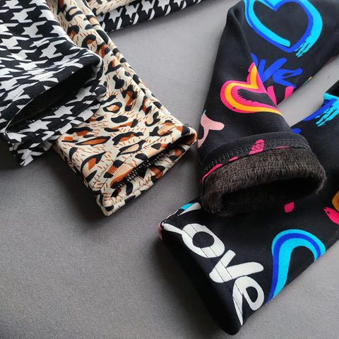 Spring Autumn Girls Fleece Leggings