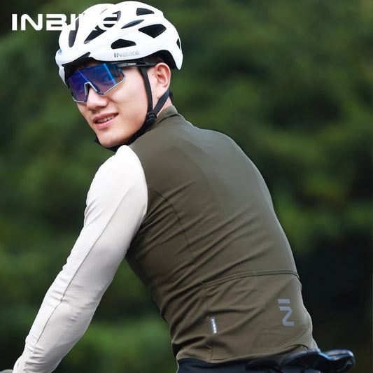 INIBKE Long Sleeved Men's Cycling Jersey - Winter Fleece Bicycle Jersey with Reflective Full Zipper and 3 Rear Pockets