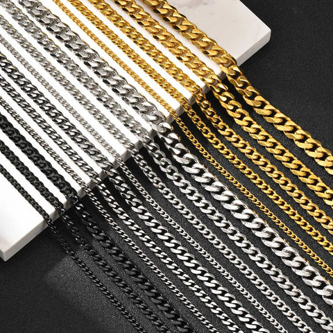 Stylish Punk Cuban Necklaces for Men and Women - Stainless Steel Miami Curb Collar in Silver, Black, and Gold