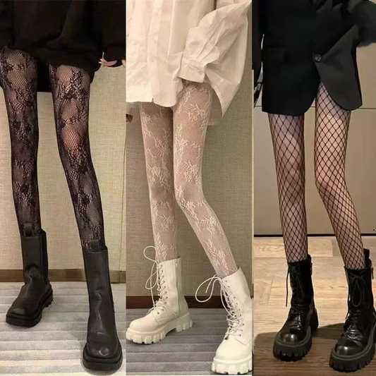 Hollowed Out Lace Mesh Stocking Bottomed Pantyhose - Classic Lolita Tights