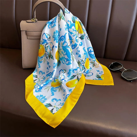 Summer Sunscreen Lemon Print Silk Scarf