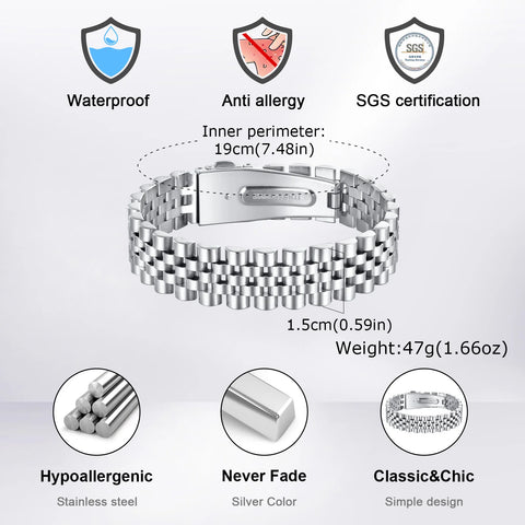 15MM Chunky Watch Band Bracelets for Men, 19CM Magnetic Stainless Steel Links Wristband - Stylish Jewelry Gifts for Dad, Husband, or Son