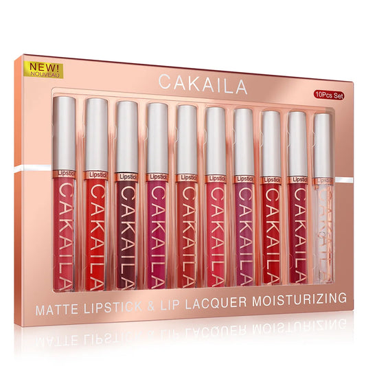 CAKAILA 10pcs/set Nude Lip Gloss Matte Velvet Lipstick