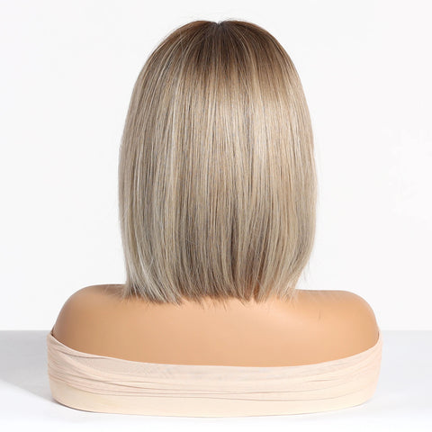 Light Brown Blonde Synthetic Wigs with Bangs - Short Bob for Daily Use, Cosplay, and Halloween | Heat Resistant