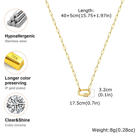 Pave Zircon Pin Pendant Necklace for Women - Adjustable Stainless Steel Paperclip Chain Wholesale Jewelry