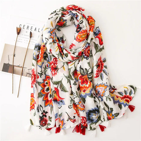 Luxury Cotton Scarf for Women - Large Shawl & Hijab