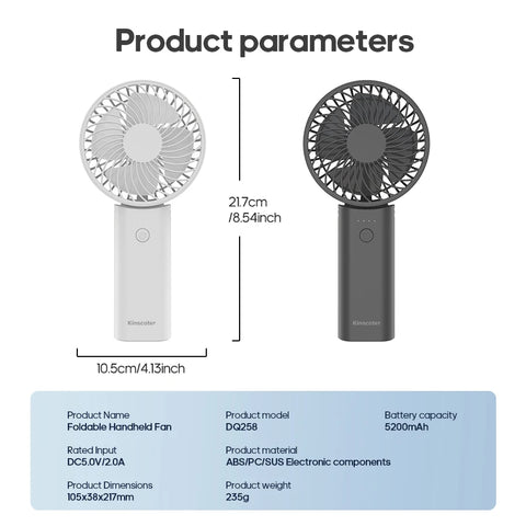 Newest Foldable Handheld Fan - 5200mAh Rechargeable Portable Cooling Fan