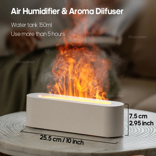 KINSCOTER Realistic Colorful Flame Air Humidifier - 150ml Ultra Quiet Aroma Essential Oil Diffuser for Home and Office