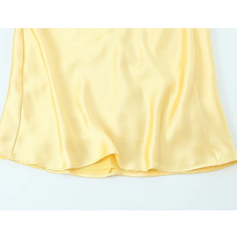 MUJER Yellow Satin Slip Dress for Women