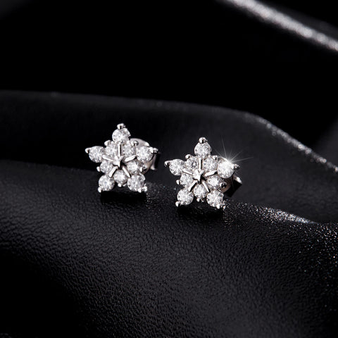 MODIAN D Color Moissanite Snowflake Earrings in 925 Sterling Silver