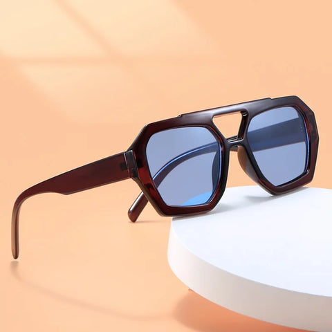 SHAUNA Retro Dubbele Brug Vierkante Zonnebril – Heldere Oceaan Lens UV400 Unisex Polygon Shades