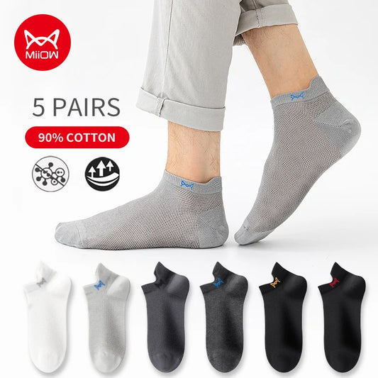 MiiOW 5 Pairs Men's Breathable Ankle Socks