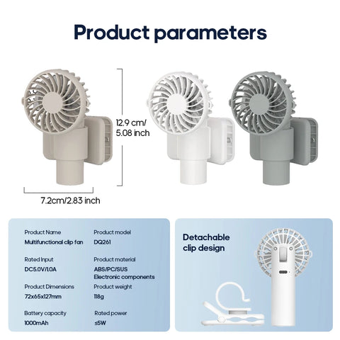 Portable Multifunctional Mini Clip Fan - USB Rechargeable Handheld Cooling Solution