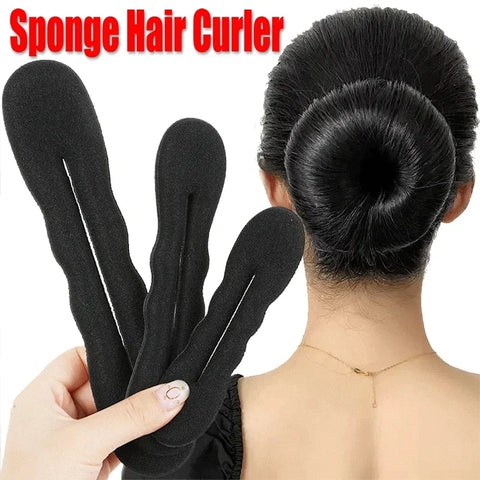 1/4PCS Zachte spons haarroller stylingtool - Zwarte knotmaker en krultang 