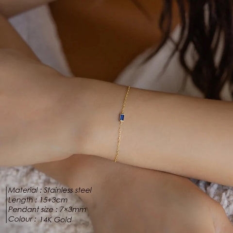 eManco Fashion Jewelry Stainless Steel 7*3MM Square Birthstone Bracelet with Sparkling Rhinestones