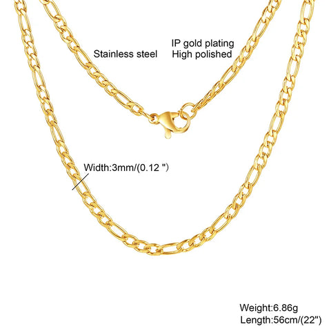 Figaro Chain Necklace - Stainless Steel Gold Color Choker for Women & Girls in Multiple Lengths
