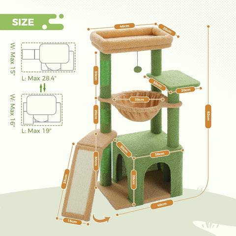 Cat Tree for Indoor Cats - Small Cat Tower with Cozy Condo, Hammock & Scratching Posts