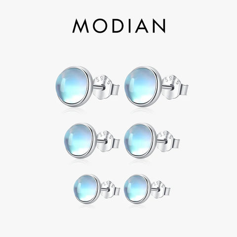 Modian 925 Sterling Silver Moonstone Stud Earrings