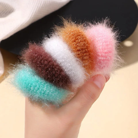 5Pcs/lot New Elastic Hair Band Hair Tie for Girls - Plush Color Matching Hair Rope for Everyday Use