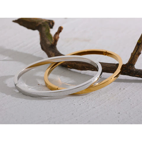 Yhpup 60mm Waterproof 316L Stainless Steel Round Smooth Bracelet Bangle - Minimalist 18k Gold Charm Jewelry for Women