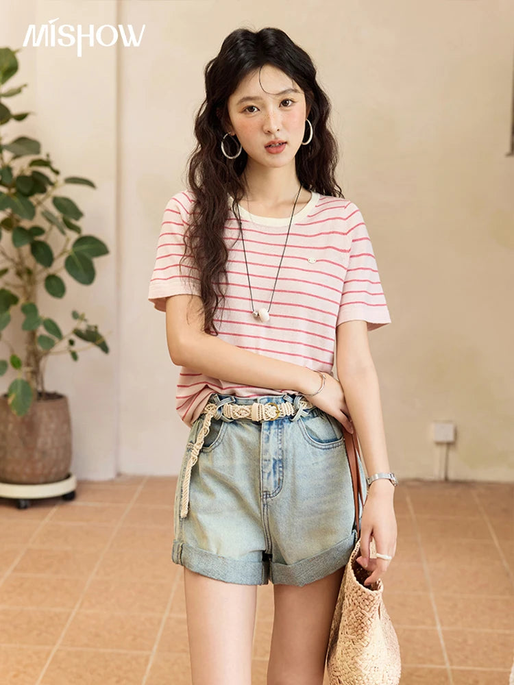 MISHOW Retro Light Blue Denim Shorts for Women