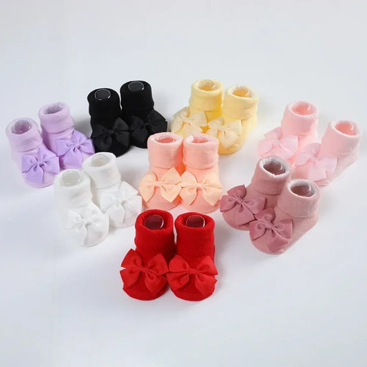 Knitted Cotton Baby Girl Socks with Headband