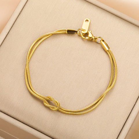 Skyrim Double Snake Chain Love Knot Bracelet - Adjustable Stainless Steel Jewelry for Couples