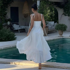 MUJER White Long Ruffle Slip Corset Dress for Women