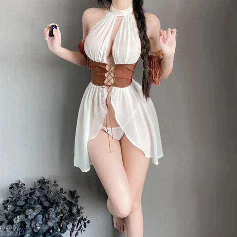Verleidelijke open bh-corset cowboyoutfit