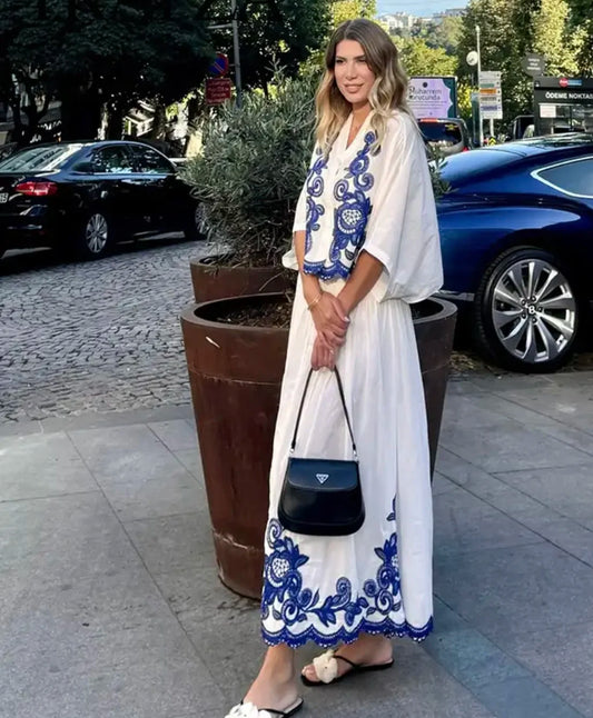 DEEABAE Blue Flower Porcelain Print Fashion Set