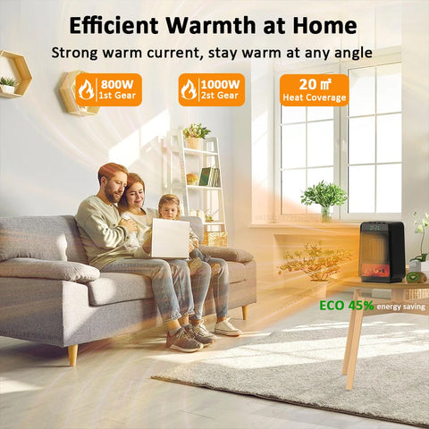 Portable 1000W Space Heater with 3D Flame – Ideal for Home and Office