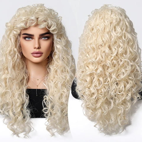 EASIHAIR Curly Synthetic Wig - Natural Platinum Blonde Long Silky Deep Water Wave for Women