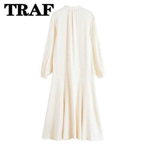 TRAF Bow Lace Up Elegant Long Dresses For Women