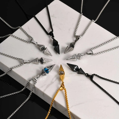 Stylish Blue Stone Necklaces for Men and Women - Stainless Steel Geometric Pendant Collar