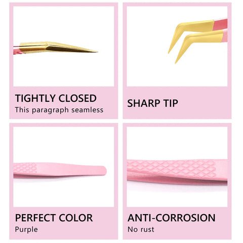 Pink Stainless Steel Eyelash Tweezers