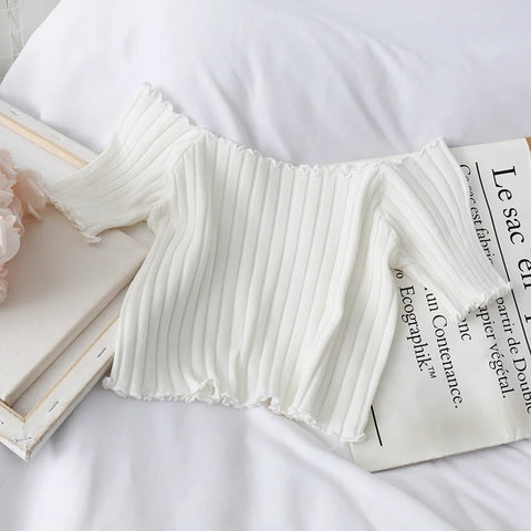 ITOOLIN Women Knitted Ruffles Hem Tops