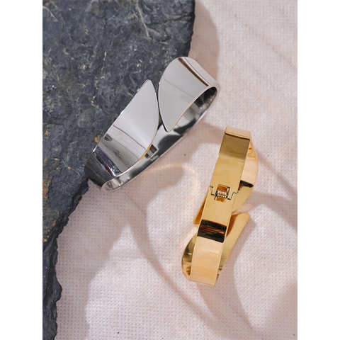 Yhpup Glossy Stainless Steel Wide Geometric Bracelet Bangle - 18K Gold PVD Plated Waterproof Jewelry