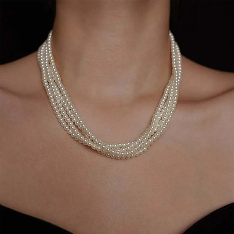 Vintage Multilayer Pearl Choker Necklace - Elegant Twisted Imitation Pearl Chain for Brides