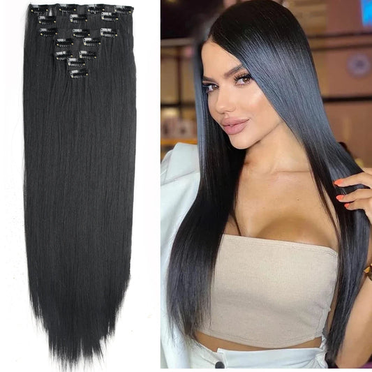 22-Inch Long Straight Wavy Hair Extensions Set
