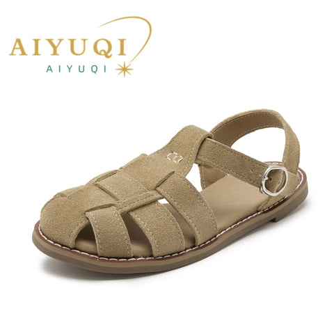 AIYUQI Retro Echt Lederen Holle Sandalen