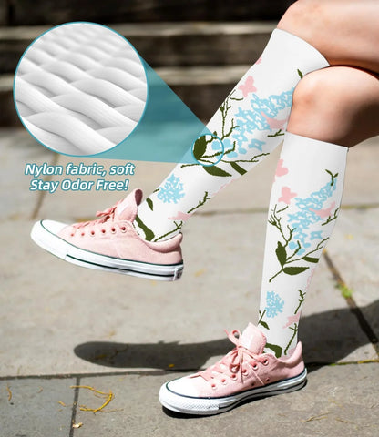 6 Pairs of Floral Pattern Compression Stockings for Men & Women - Ideal for Edema and Varicose Veins