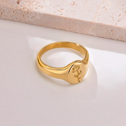 Stainless Steel Floral Signet Ring - Celestial CZ North Star Design for Men and Women