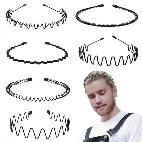 6 stuks modieuze metalen haarbanden voor mannen en vrouwen, unisex, zwarte golvende haarband, sporthoofdband, haarband, haaraccessoires, cadeau 