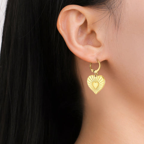 Skyrim Gold Color Stainless Steel Women's Heart Starfish Sun Pendant Hoop Earrings - Fashion Jewelry Gift