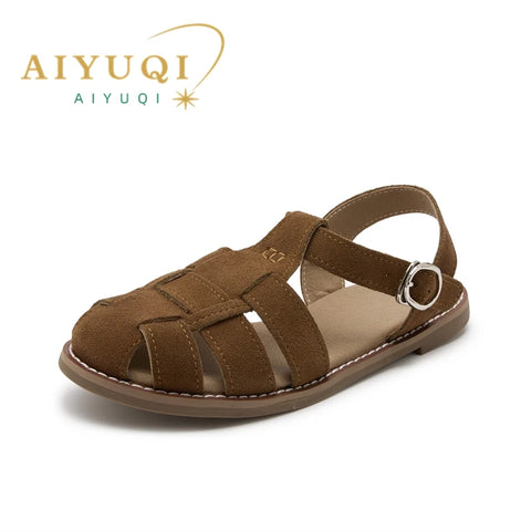 AIYUQI Retro Echt Lederen Holle Sandalen