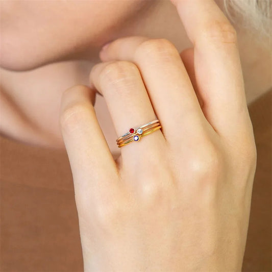 SUNIBI Stainless Steel Birthstone Ring for Women - Gold Color Fashion Jewelry